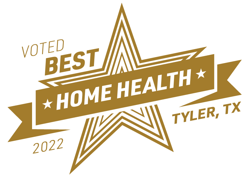 angled star with banner: voted best home health 2022 Tyler, Texas