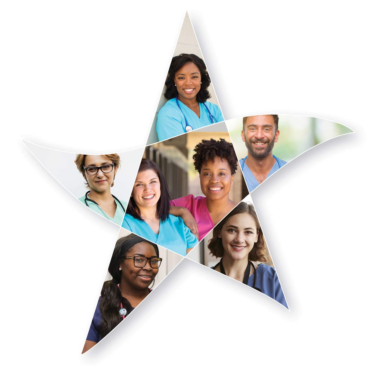 5-point star featuring healthcare workers in each point